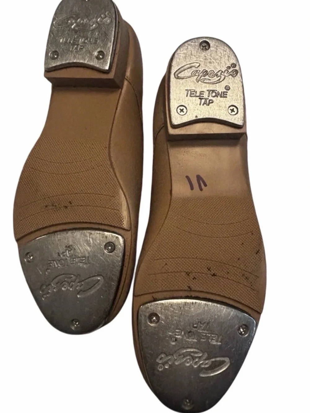 Capezio Girls' Tan Mary Jane Tap Flats with Floral Insole Dance